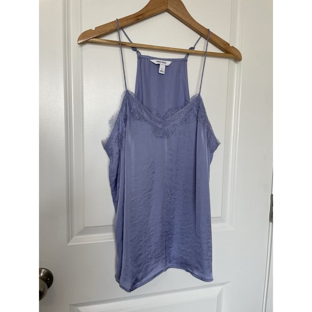Nine West Size Medium Satin Lace Chemise Y2K Style Cami Tank Fairytale Blue